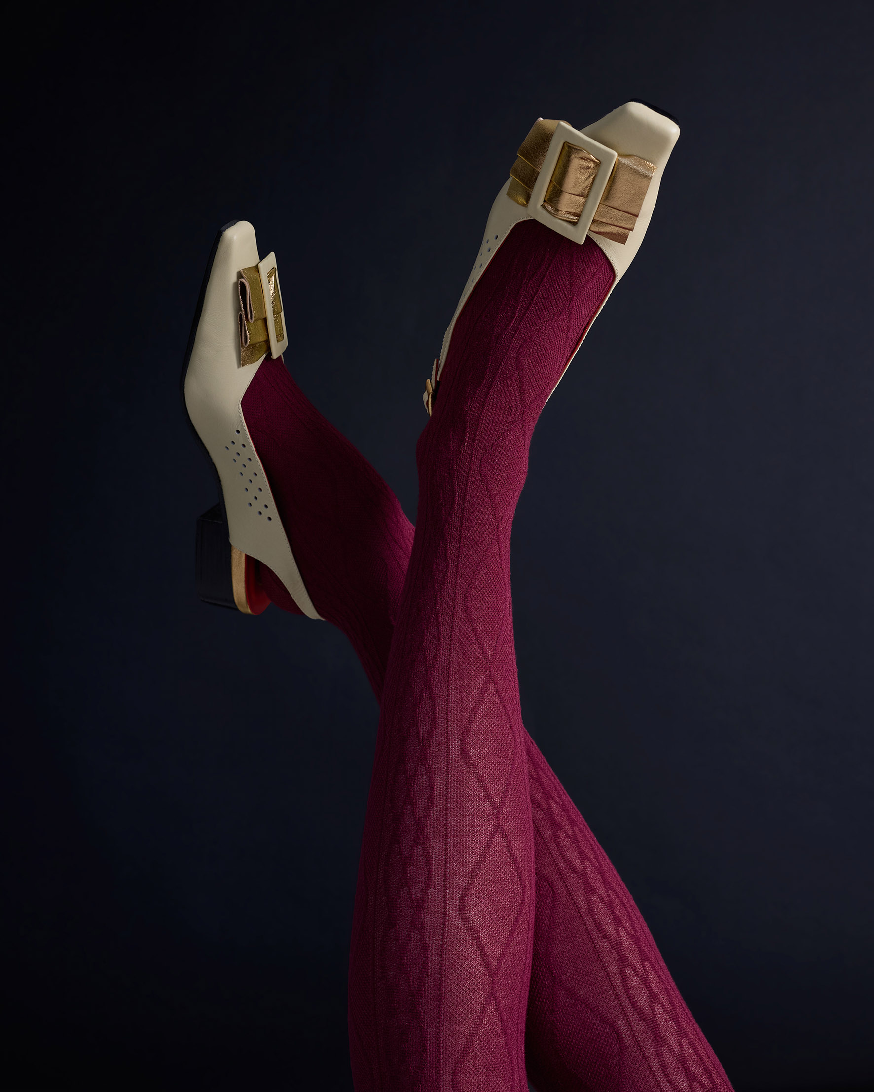 Aran Cashmere Blend Tights - Claret - Image 2