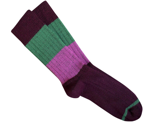 T16 'Chunky Rib' Burgundy Stripe Merino Wool Socks