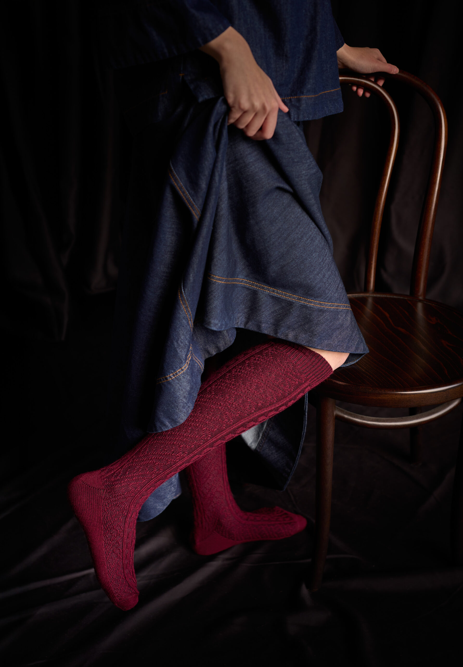 Vintage Long Merino Wool Socks – Burgundy - Image 2