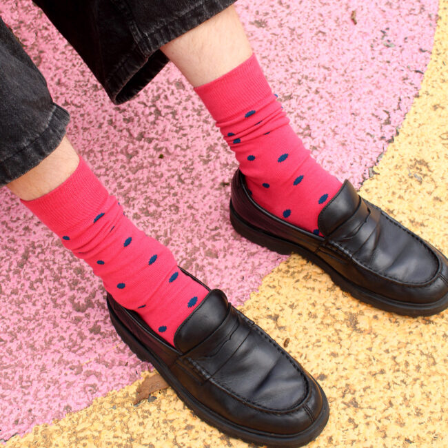T14 'Spotty' Raspberry Cotton Socks - Image 3