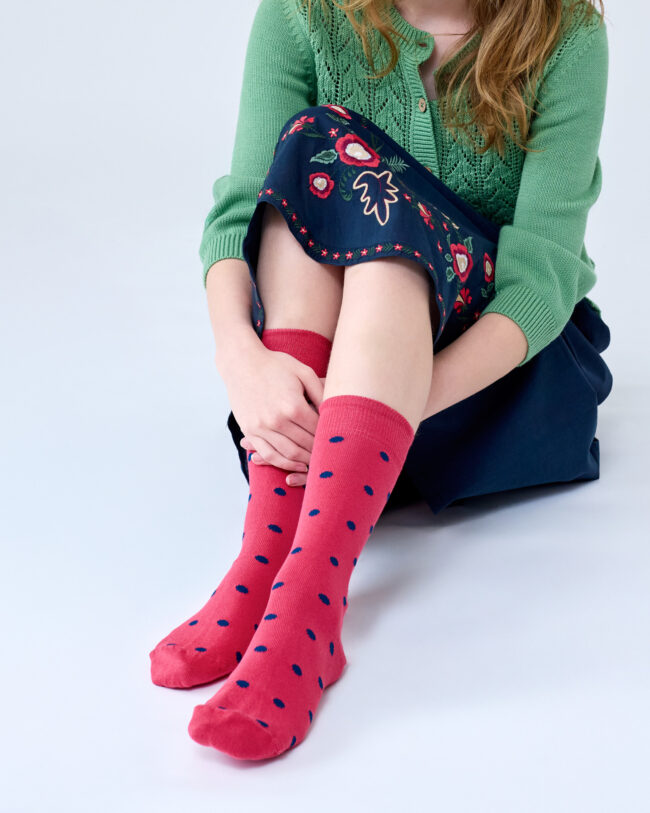 T14 'Spotty' Raspberry Cotton Socks - Image 2
