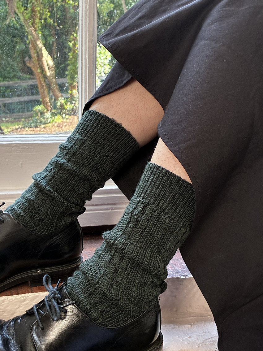Cable Merino Wool Socks - Green - Image 2