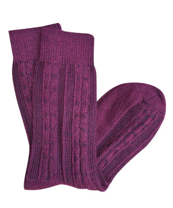 Cable Merino Wool Socks - Wine