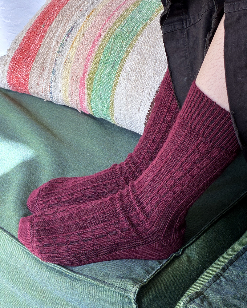 Cable Merino Wool Socks - Wine - Image 2