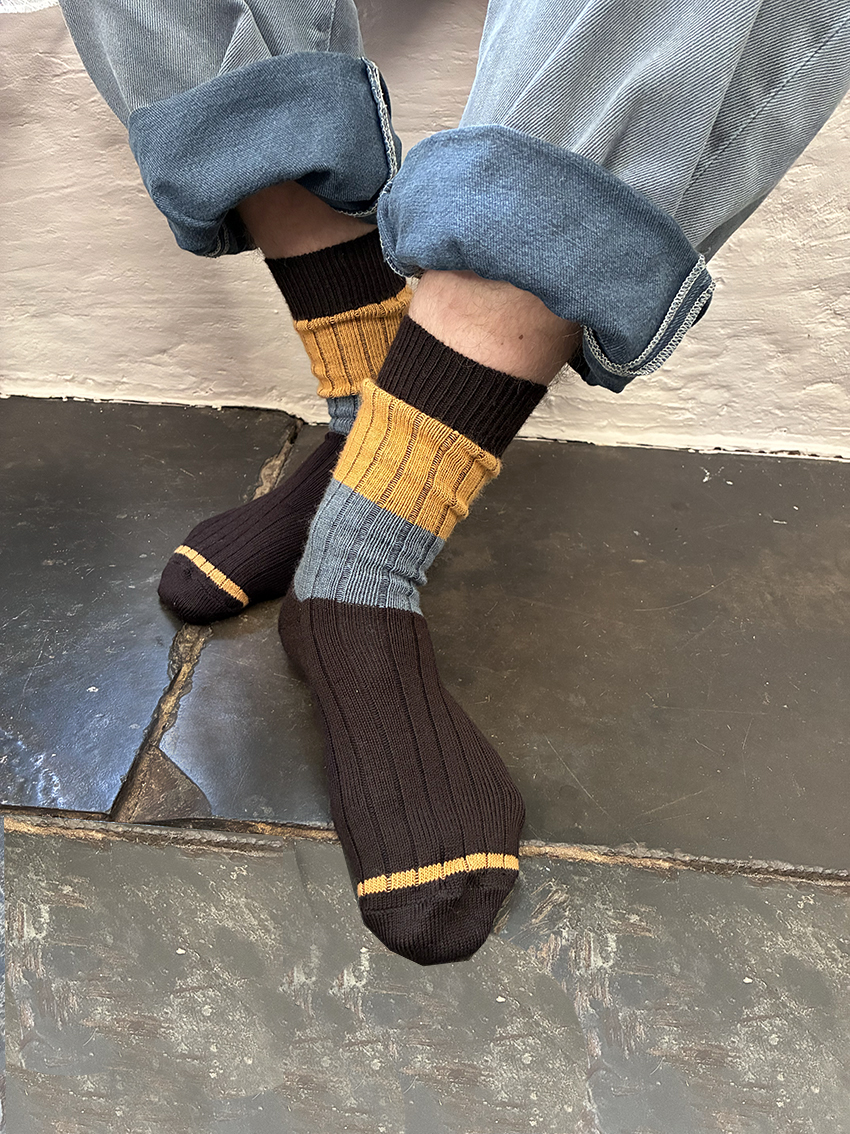 Chunky Rib Merino Wool Socks - Brown - Image 2