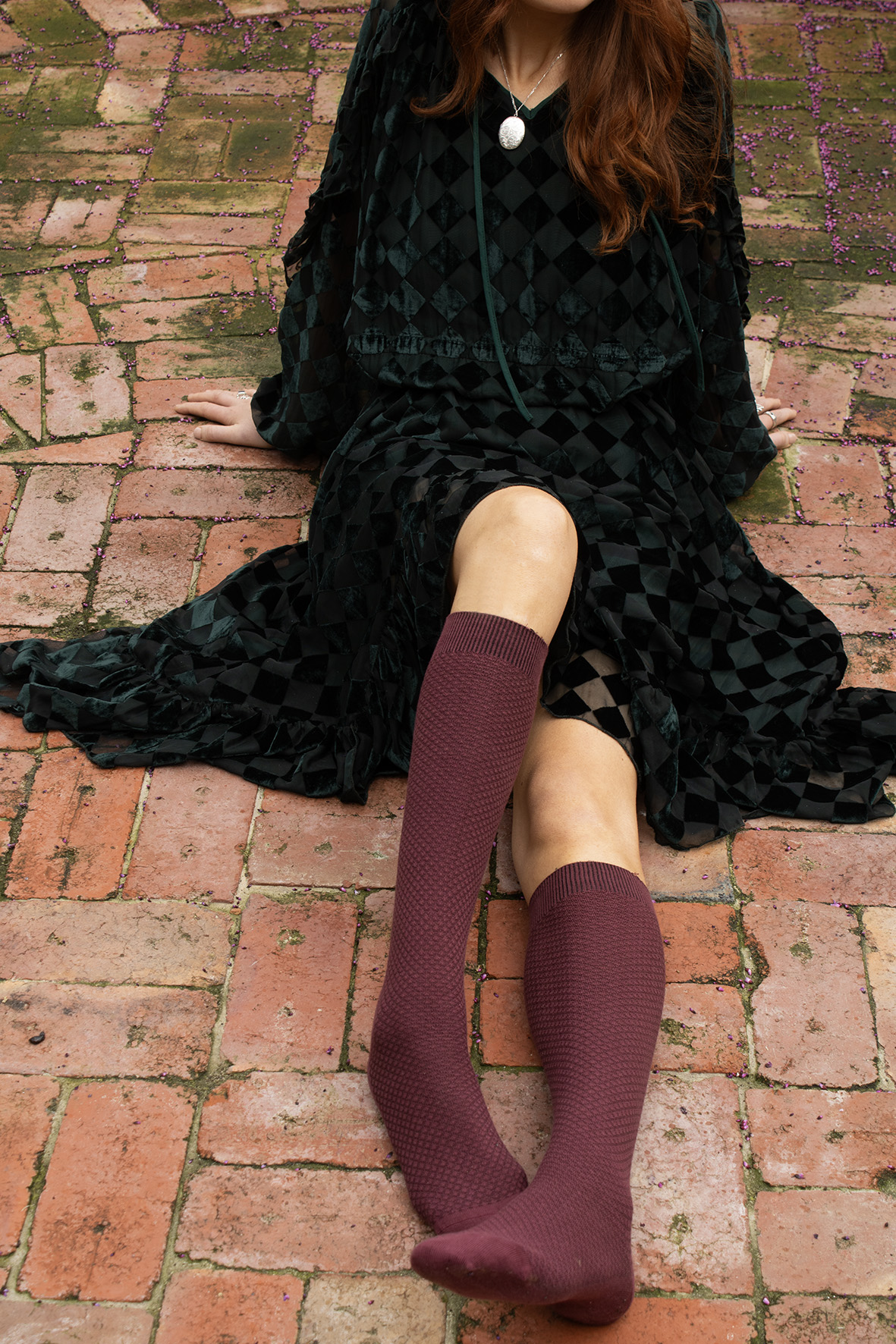 Hive Long Cotton Socks - Wine - Image 2